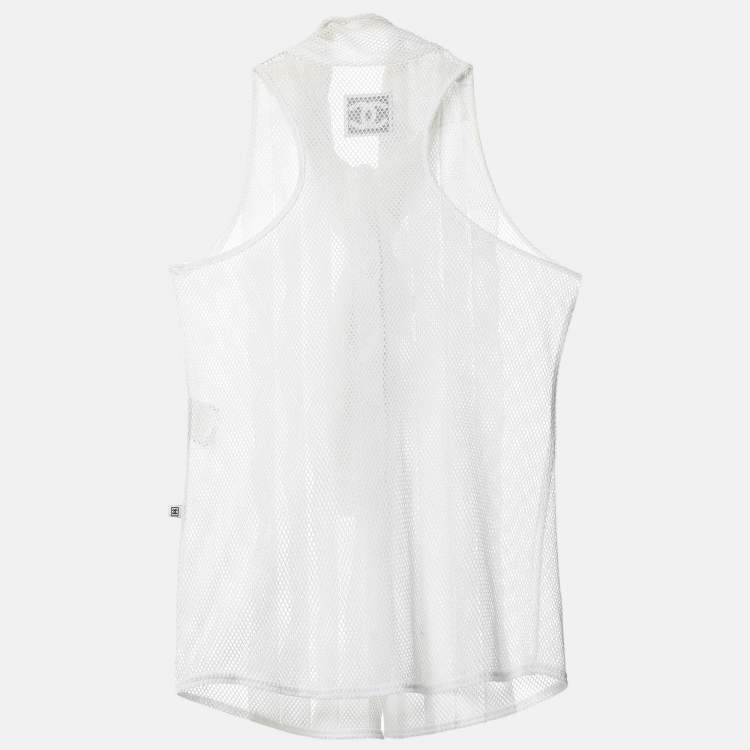 Pre Owned Chanel White Mesh Neck Tie Button Front Shirt S