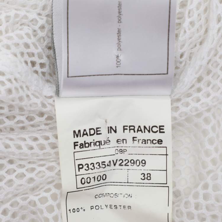 Pre Owned Chanel White Mesh Neck Tie Button Front Shirt S
