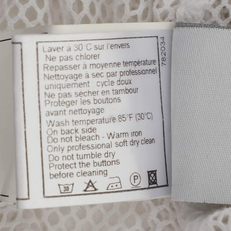 Pre Owned Chanel White Mesh Neck Tie Button Front Shirt S