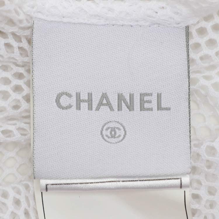 Pre Owned Chanel White Mesh Neck Tie Button Front Shirt S