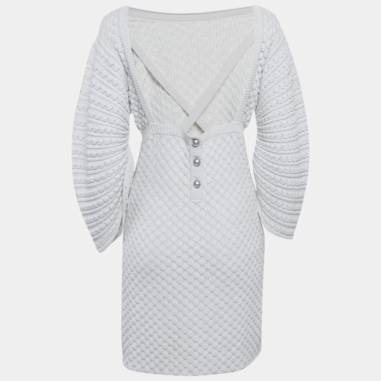 Pre Owned Chanel White Crochet Patterned Knit Mini Dress M