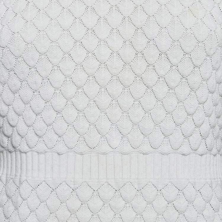 Pre Owned Chanel White Crochet Patterned Knit Mini Dress M