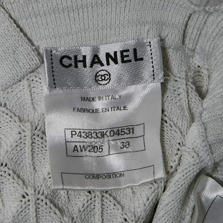 Pre Owned Chanel White Crochet Patterned Knit Mini Dress M