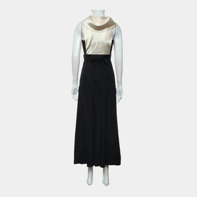 Pre Owned Chanel Vintage Satin Cowl Neck Two-Tone Midi Dress M