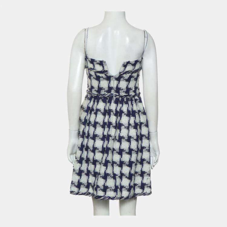 Pre Owned Chanel Black/White Houndstooth Patterned Tube Dress S