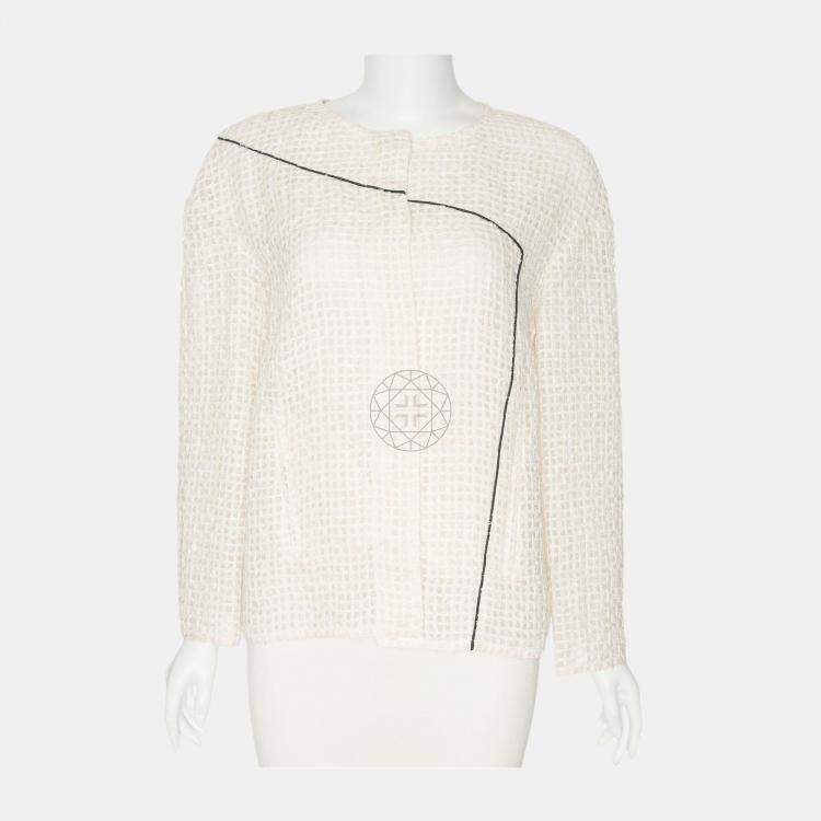 مملوكة مسبقًا Chanel Cream Monochrome Mesh Jacket L