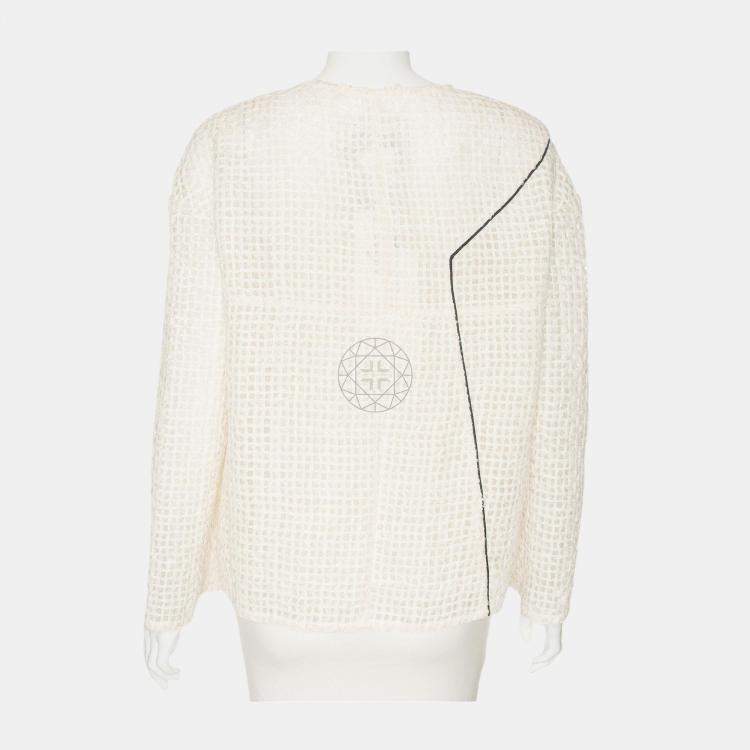 مملوكة مسبقًا Chanel Cream Monochrome Mesh Jacket L