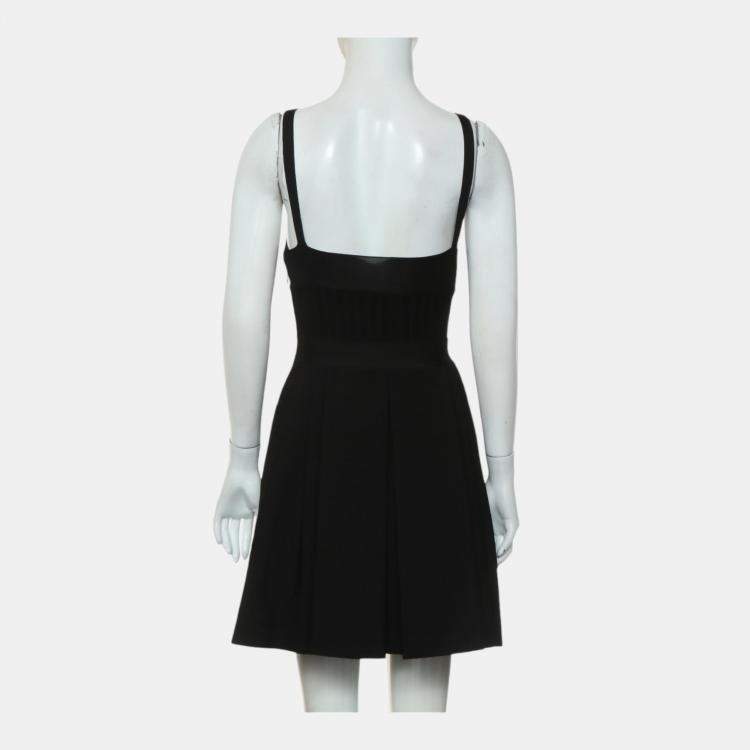 Pre Owned Chanel Black Classic CC Logo Embellishments Pleated Dress  S