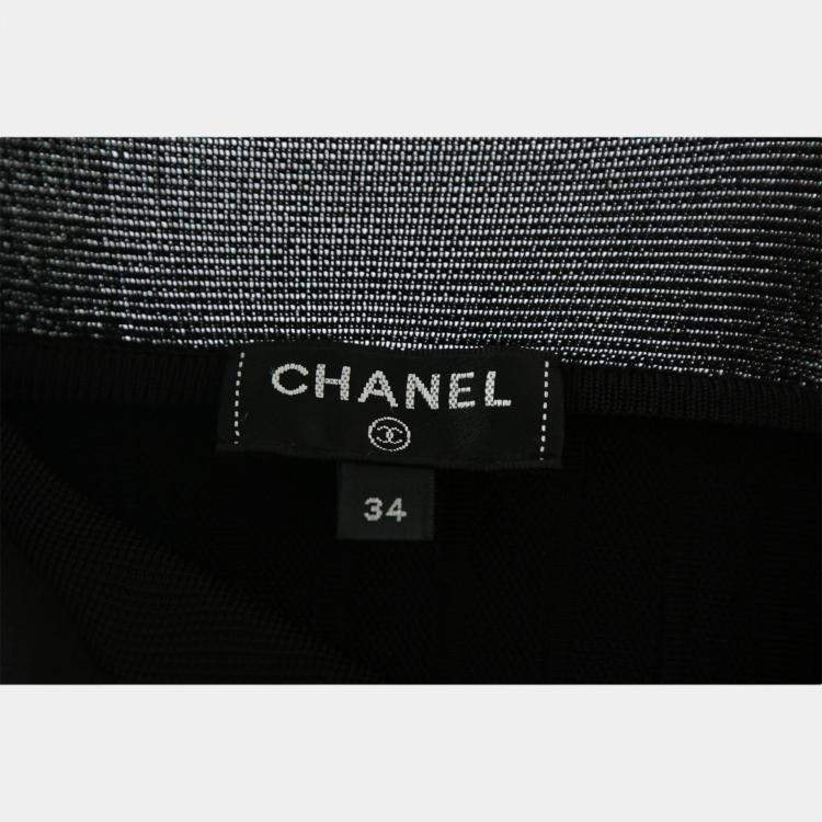 Pre Owned Chanel Black Classic CC Logo Embellishments Pleated Dress  S