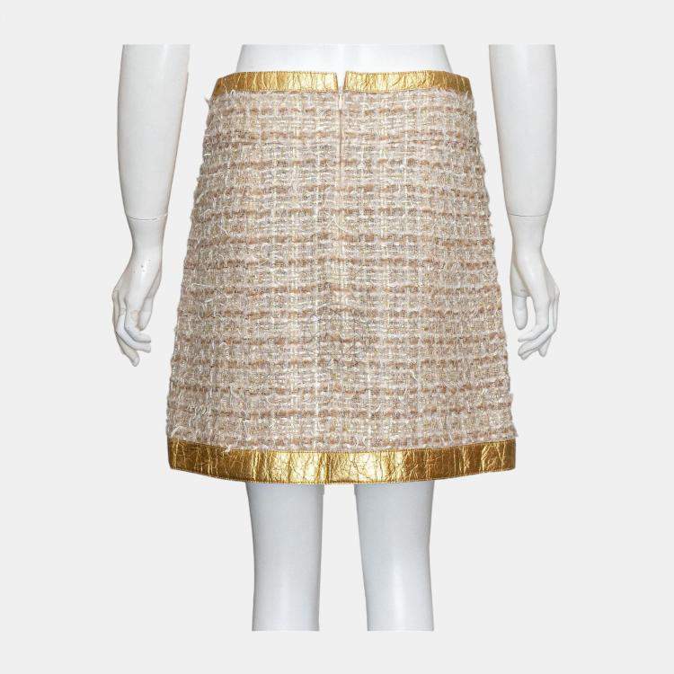 Pre Owned Chanel Gold Metallic Tweed Skirt S