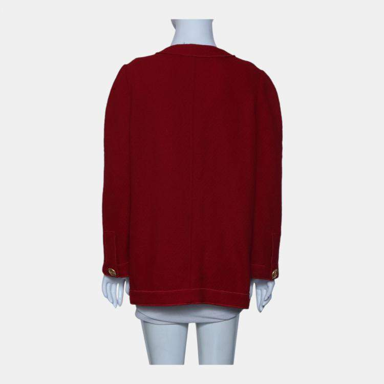 Pre Owned Chanel Red Vintage Button-Up Cardigan L