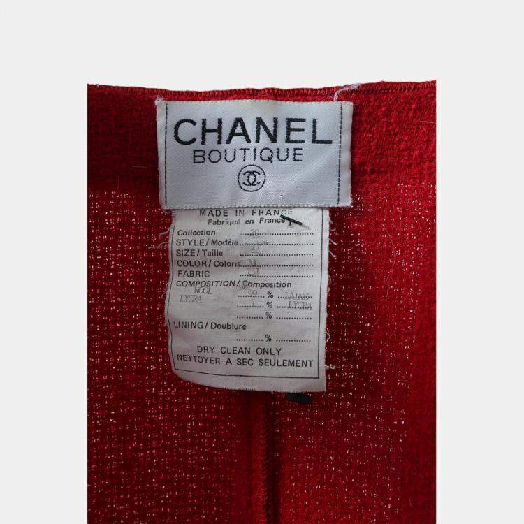 Pre Owned Chanel Red Vintage Button-Up Cardigan L