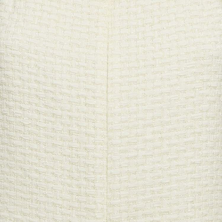 Pre Owned Chanel Ivory White Tweed Cape Fringe Detail Jacket M