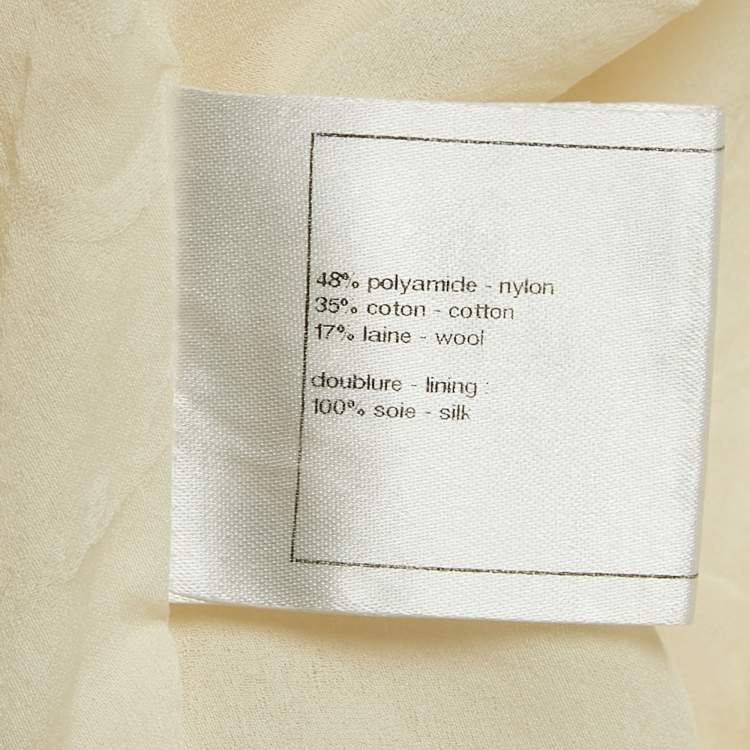 Pre Owned Chanel Ivory White Tweed Cape Fringe Detail Jacket M