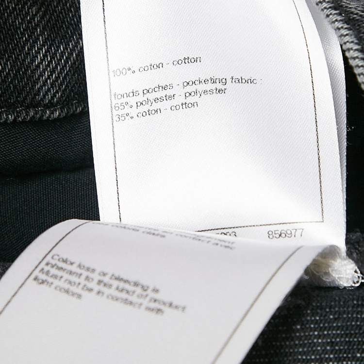 Pre Owned Chanel Grey Logo Pattern Denim Wide Leg Jeans S Waist 27"