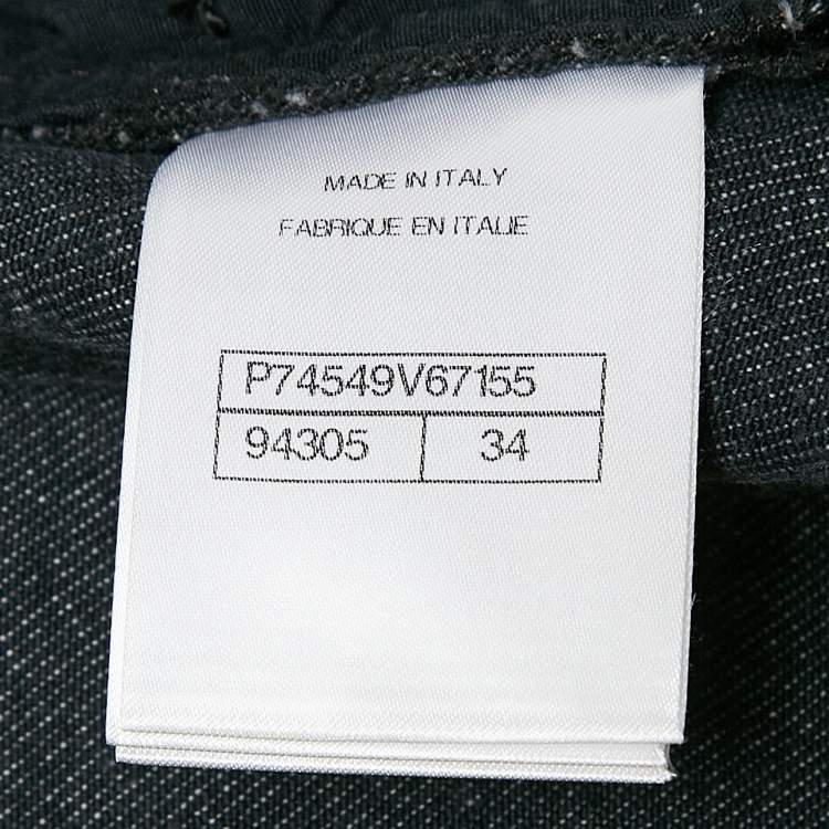 Pre Owned Chanel Grey Logo Pattern Denim Wide Leg Jeans S Waist 27"