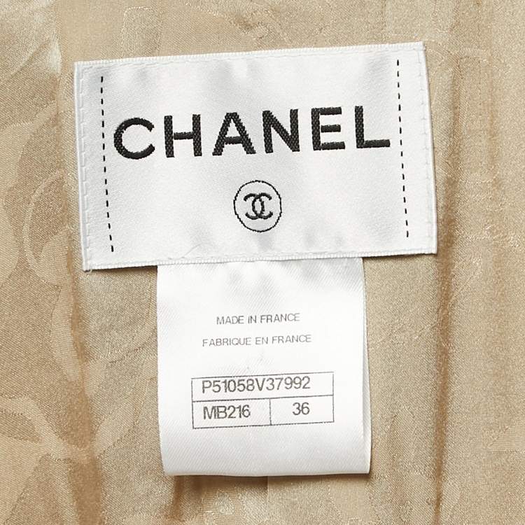 Pre Owned Chanel Beige Tweed Belted Button Detail Jacket S