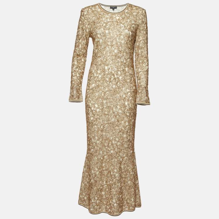 Chanel Gold Lurex Knit Full Sleeve Maxi Dress L Chanel TLC