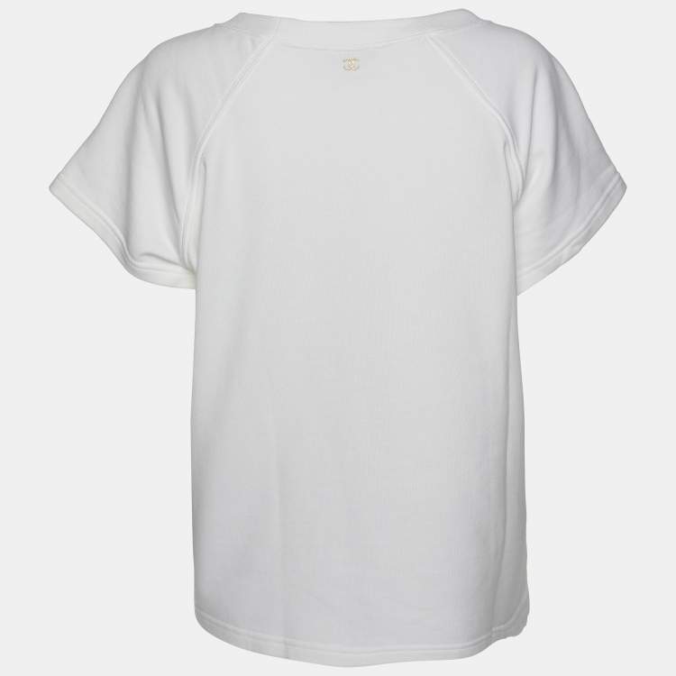 Pre Owned Chanel Cream Cotton CC Logo T-Shirt L
