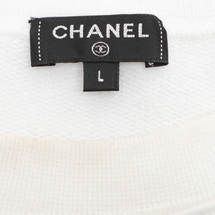 Pre Owned Chanel Cream Cotton CC Logo T-Shirt L