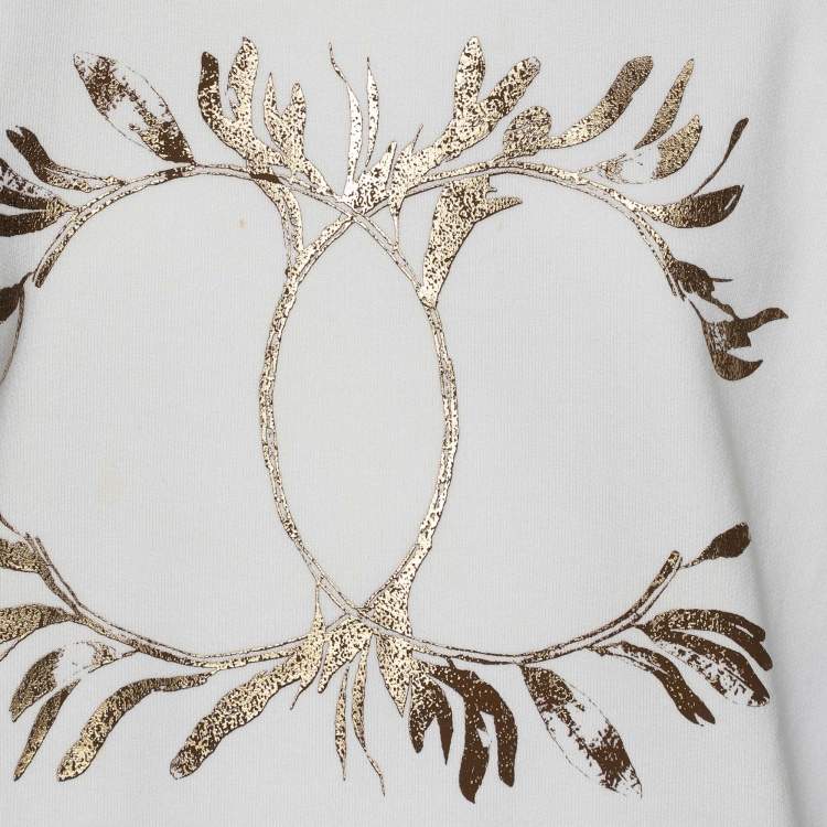 Pre Owned Chanel Cream Cotton CC Logo T-Shirt L