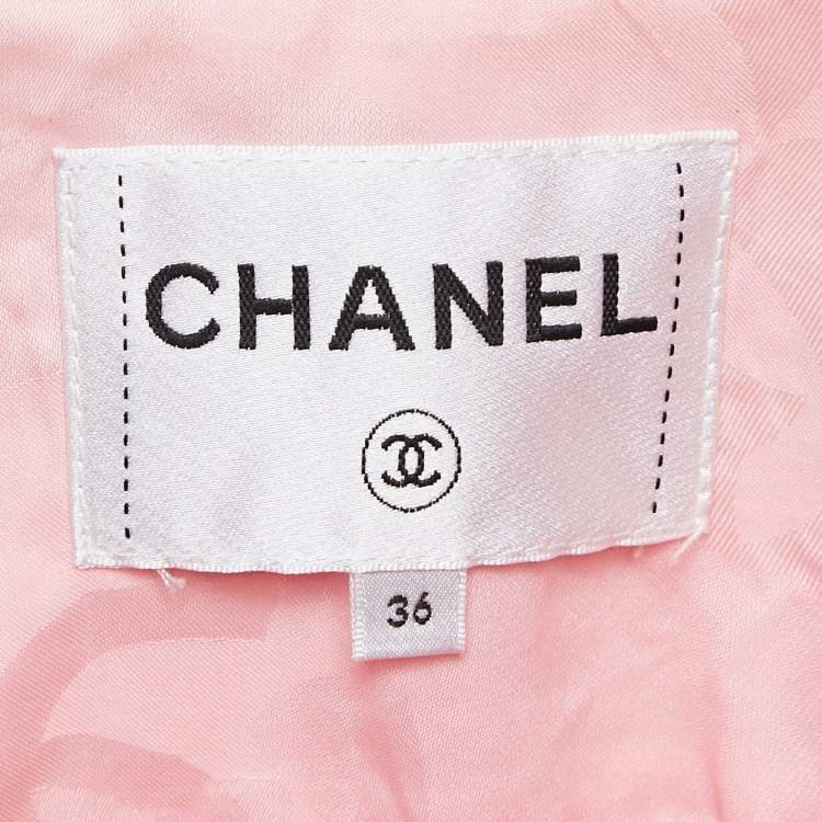 Pre Owned Chanel Pink Tweed Cotton Blend Crop Jacket S