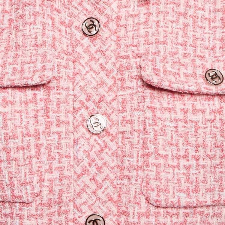 Pre Owned Chanel Pink Tweed Cotton Blend Crop Jacket S