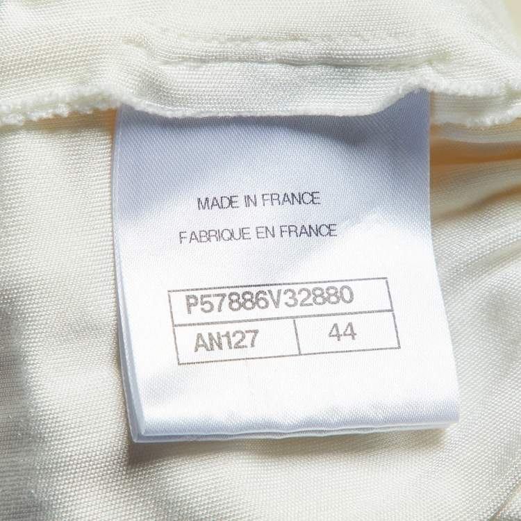 Pre Owned Chanel Cream/Ivory Jersey Pleated Palazzo Pants L