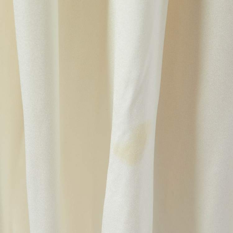 Pre Owned Chanel Cream/Ivory Jersey Pleated Palazzo Pants L