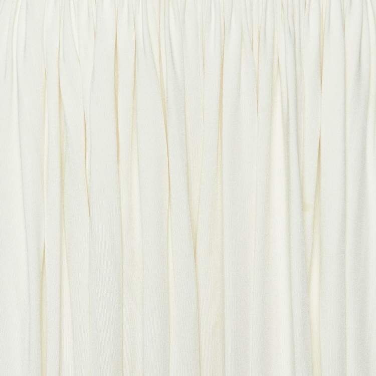 Pre Owned Chanel Cream/Ivory Jersey Pleated Palazzo Pants L