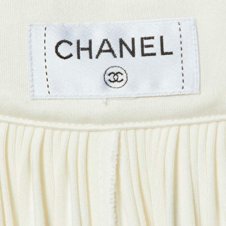 Pre Owned Chanel Cream/Ivory Jersey Pleated Palazzo Pants L