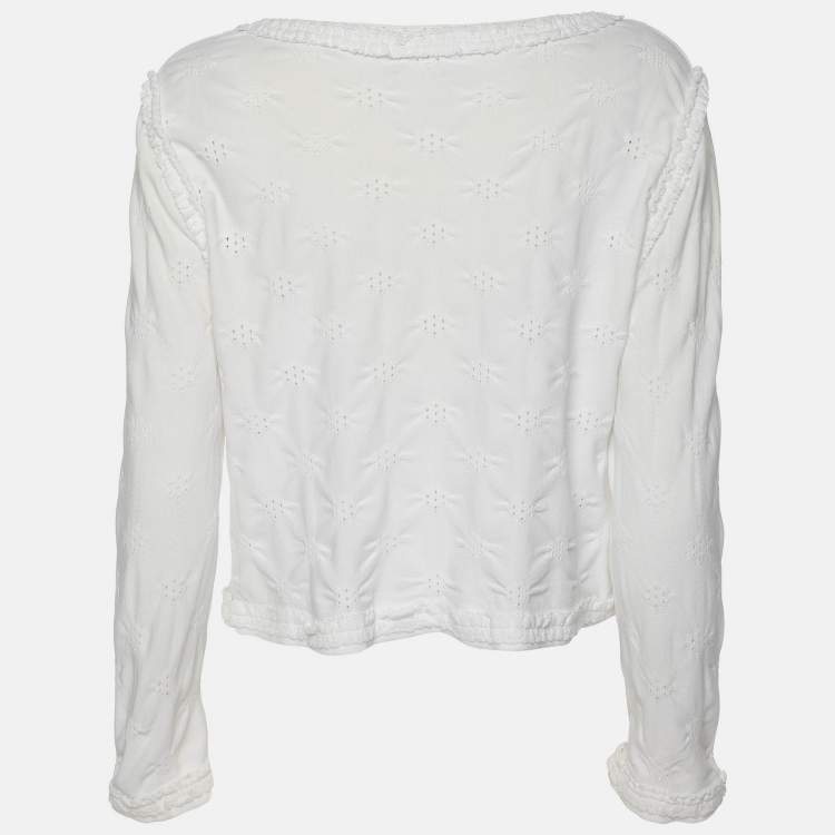 Pre Owned Chanel Cream Viscose Blend Cropped Cardigan S