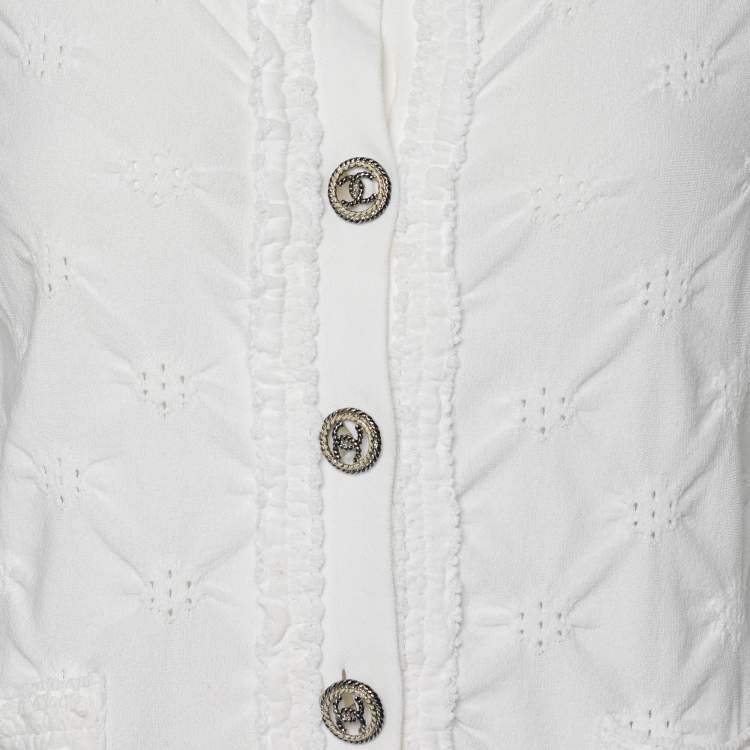 Pre Owned Chanel Cream Viscose Blend Cropped Cardigan S