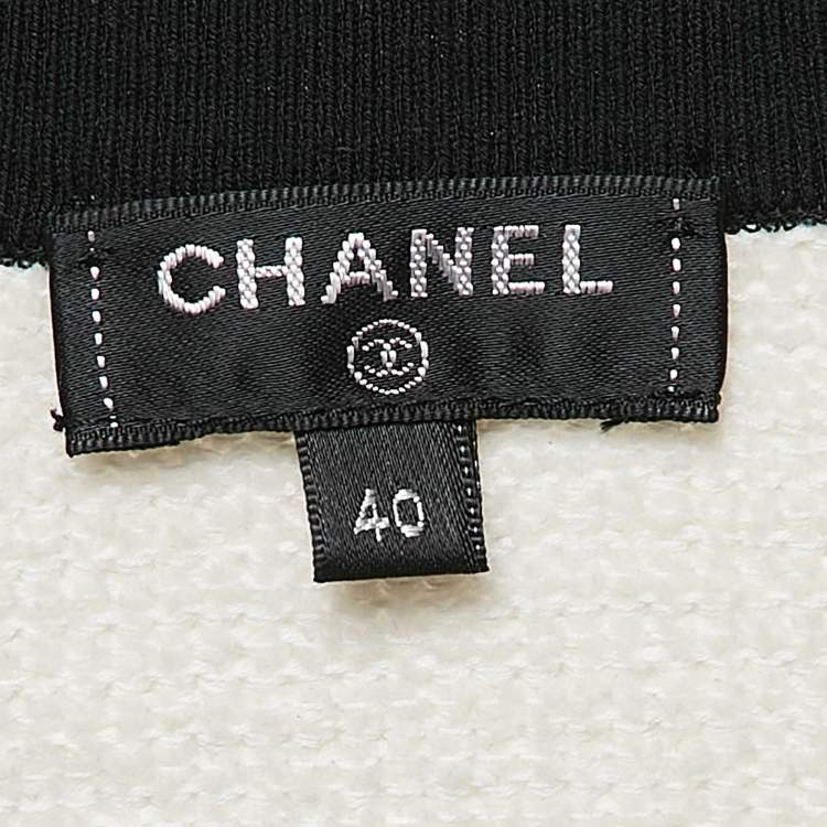 Pre Owned Chanel White Terry Cotton Contrast Trim Cardigan M