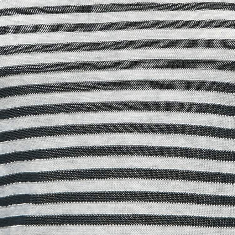 Pre Owned Chanel Black Stripe Knit Neck Lace Trimmed Top S