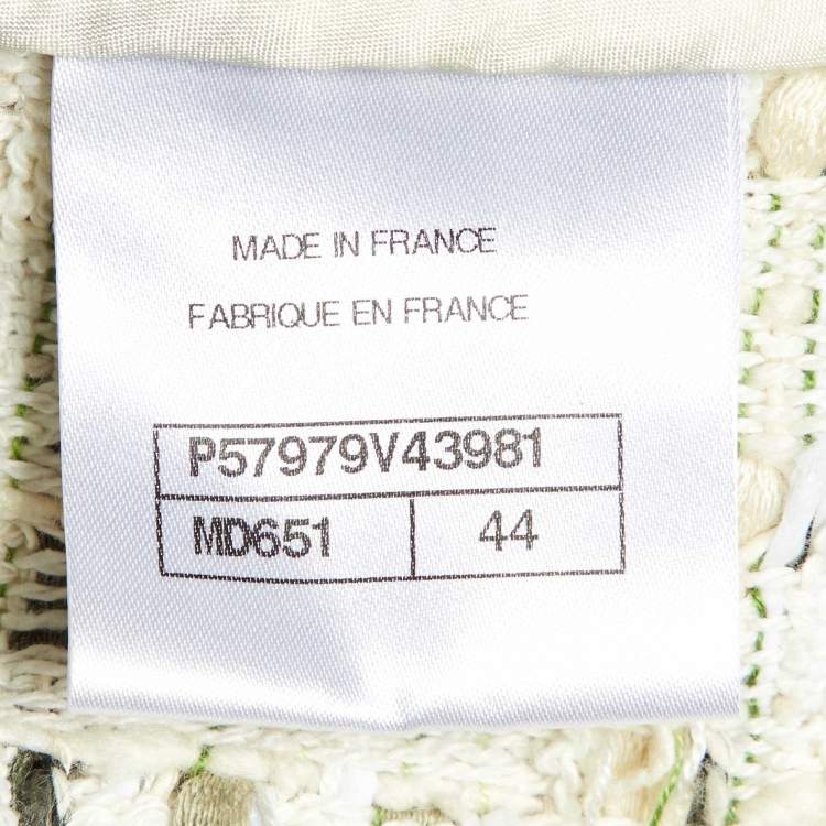 Pre Owned Chanel Cream Tweed Belted Jacket L