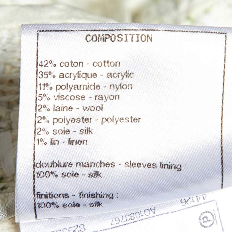 Pre Owned Chanel Cream Tweed Belted Jacket L