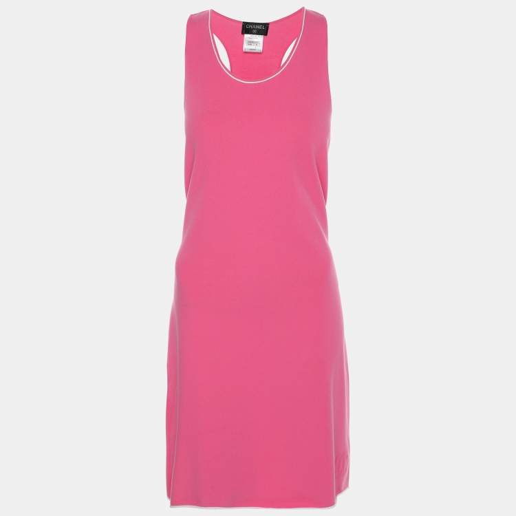 Chanel Pink Stretch Knit Racer Back Midi Dress M