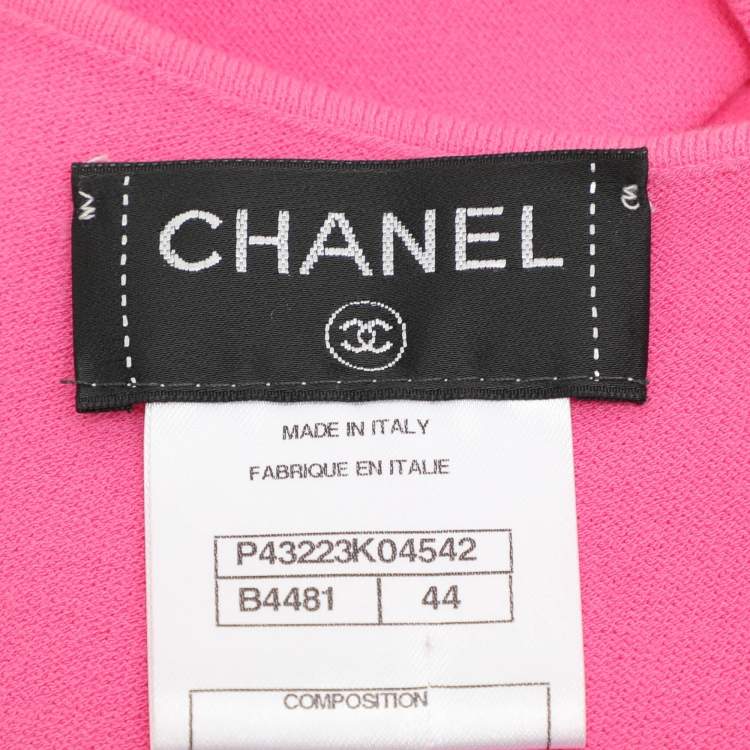 Pre Owned Chanel Pink Stretch Knit Racer Back Midi Dress M