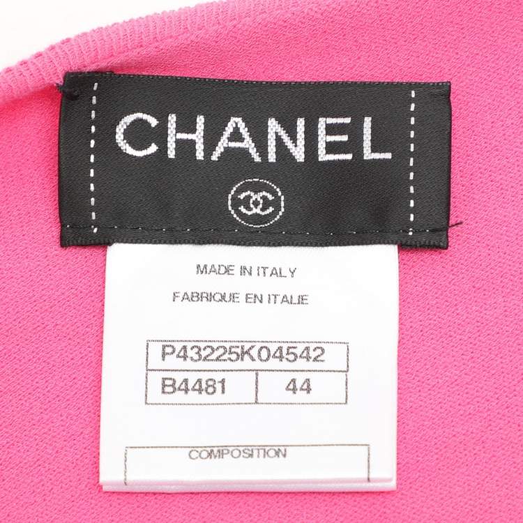 Pre Owned Chanel Pink Stretch Knit Fabric Cardigan M