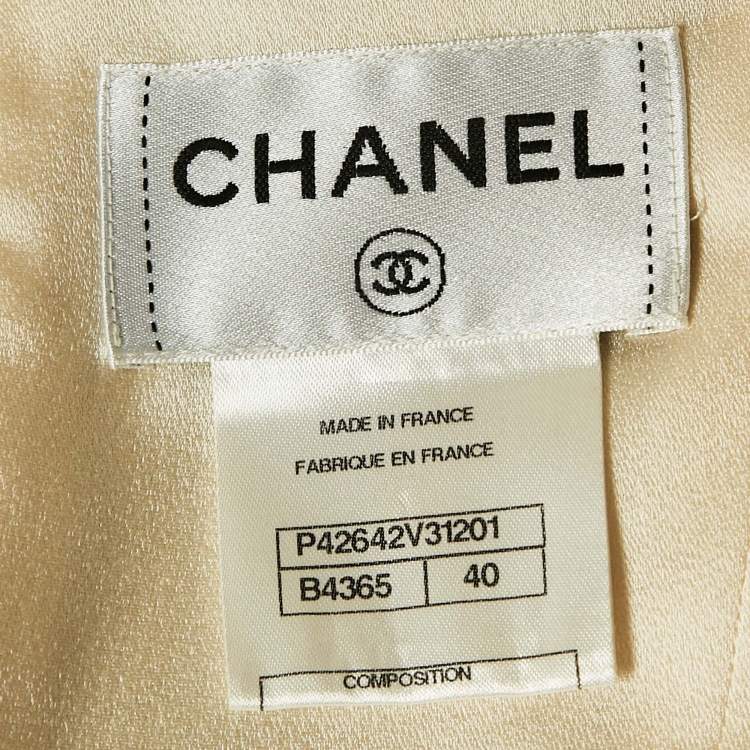 Pre Owned Chanel Black/Cream Satin Knee-Length Tube Dress M