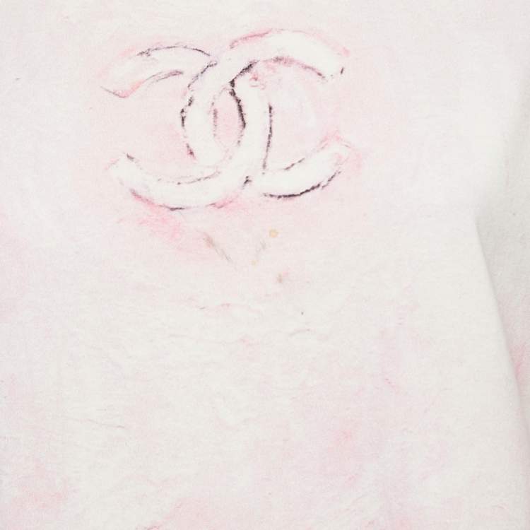 Pre Owned Chanel Pink CC Logo Print Jersey Tie-Dye T-Shirt L