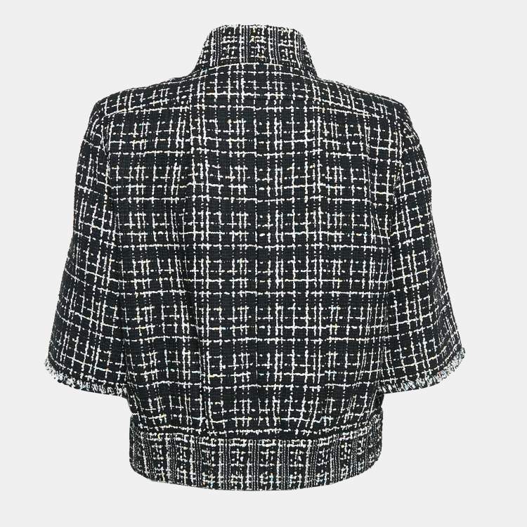 Pre Owned Chanel Black Tweed Short Sleeve Jacket M