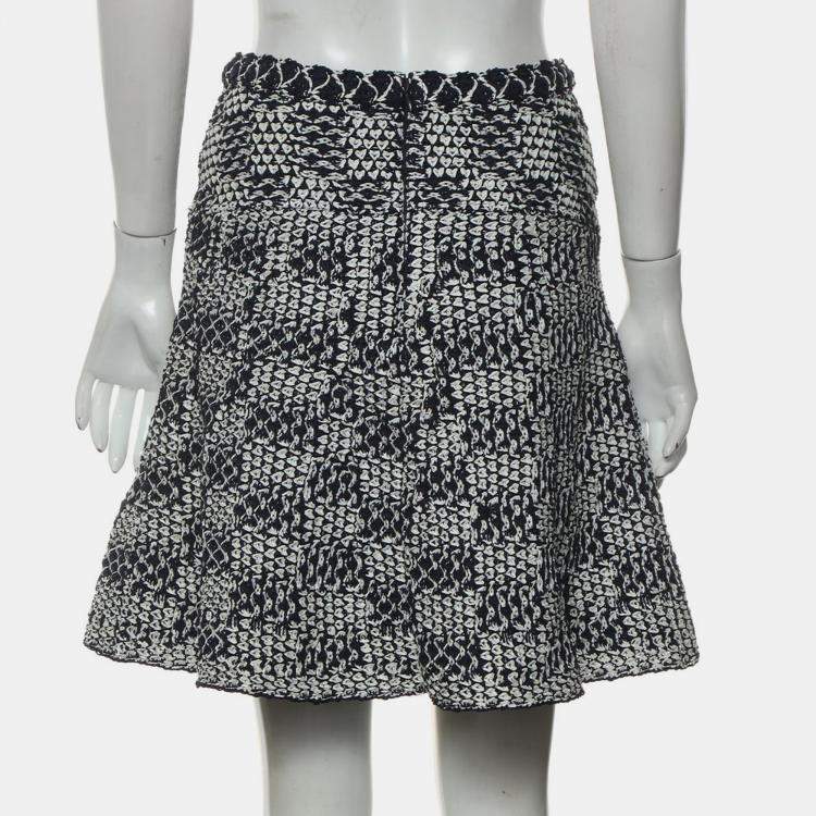 مملوكة مسبقًا Chanel Navy Blue, White Nylon, Cotton Textured Knit Skirt FR 38