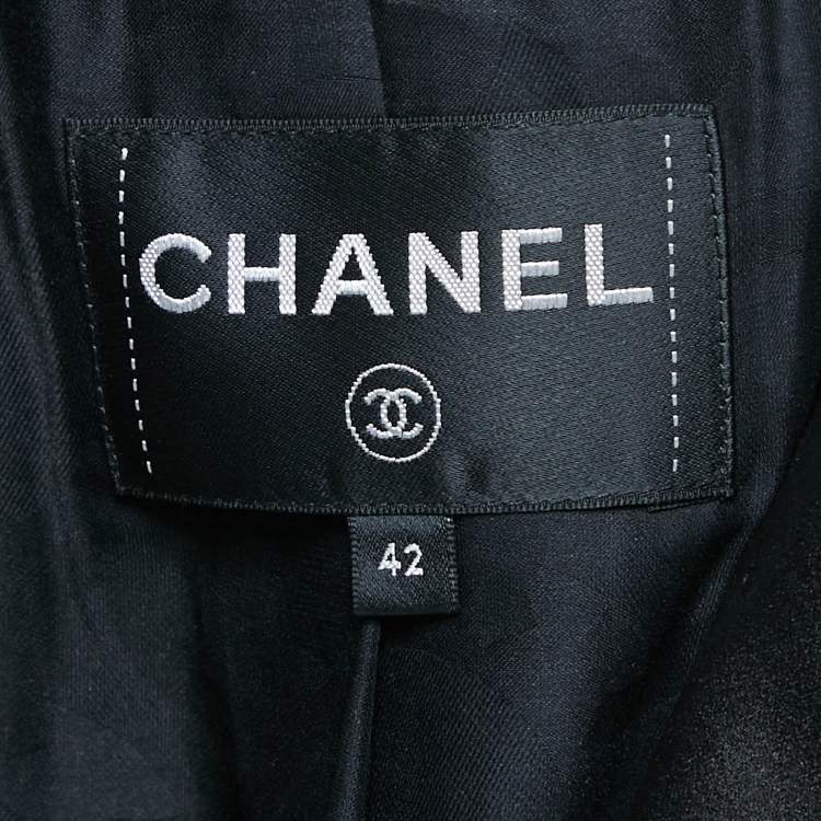 Pre Owned Chanel Black Double Breasted Tweed Oversized Blazer L