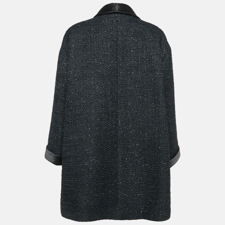 Pre Owned Chanel Black Double Breasted Tweed Oversized Blazer L