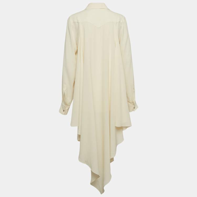 مملوكة مسبقًا Chanel White Silk Long Sleeve Asymmetric Shirt M