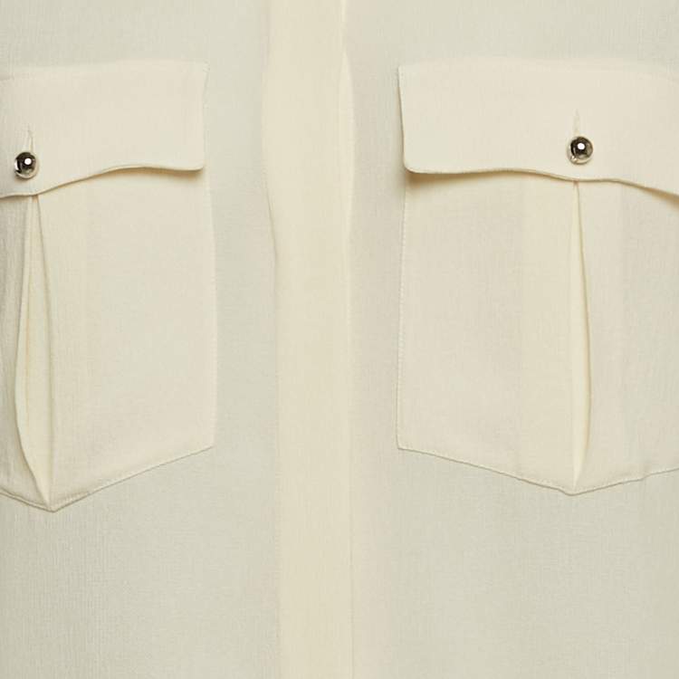 مملوكة مسبقًا Chanel White Silk Long Sleeve Asymmetric Shirt M