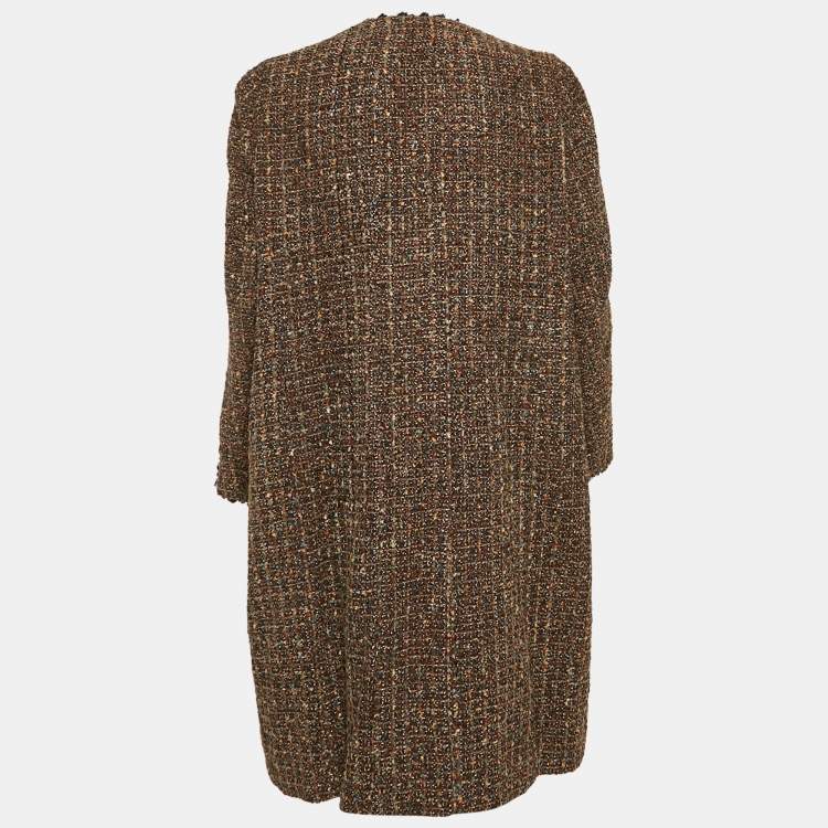 Pre Owned Chanel Vintage Brown Tweed Open Front Coat L
