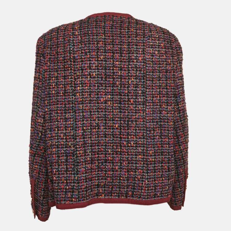 Pre Owned Chanel Vintage Burgundy Tweed Open Front Jacket L